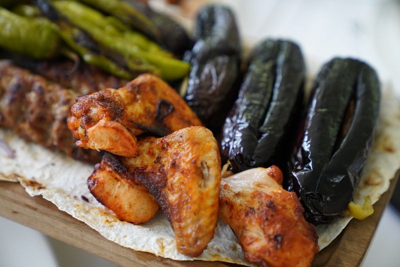 Grilled chicken and roasted veggie wrap sandwich